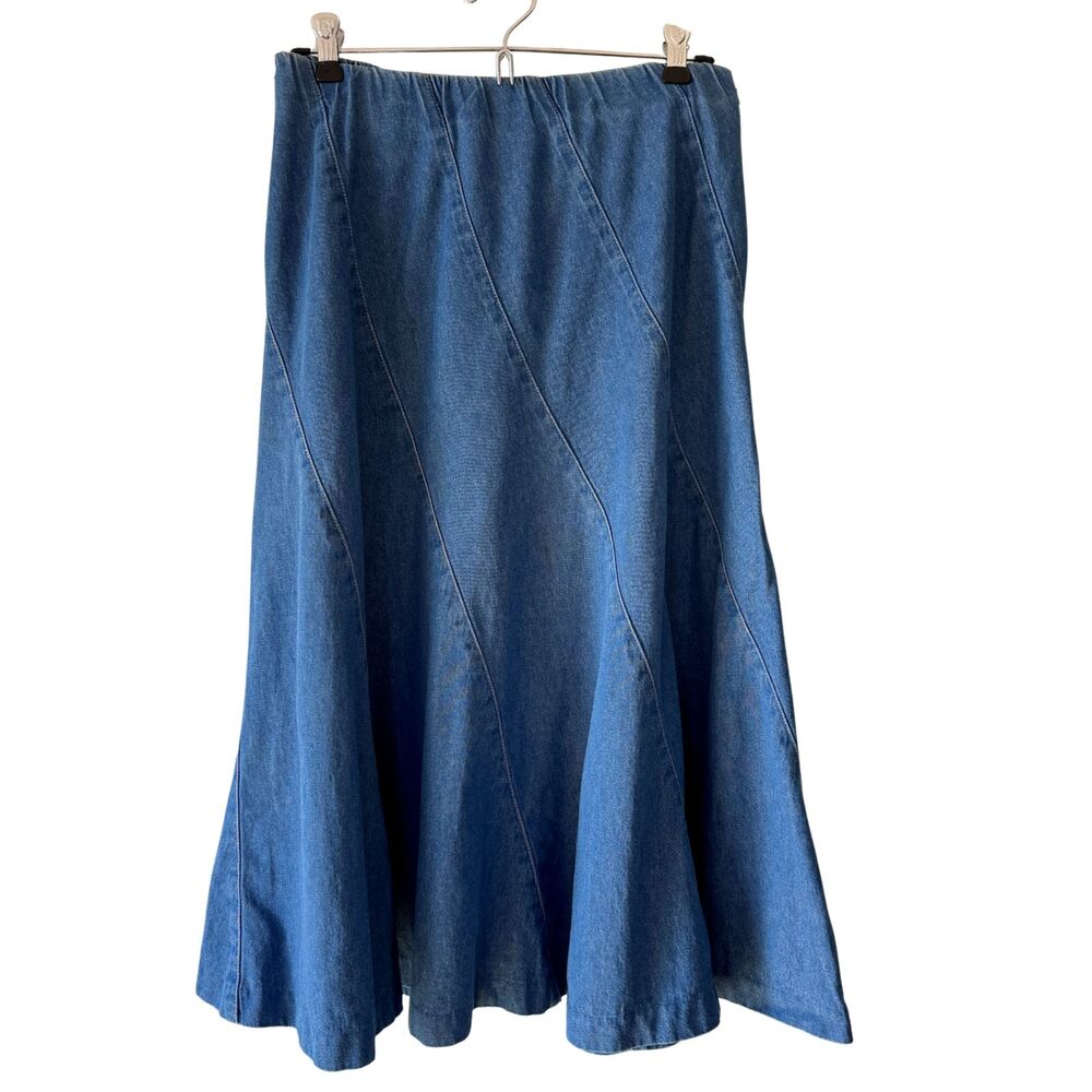 Vintage Napa Valley Petites Denim Gored Flare Midi Skirt - Sz 6P - 100% Cotton